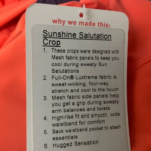 Lululemon Athletica Sunshine Salutation Bright Coral Cropped Leggings - Picture 10 of 10